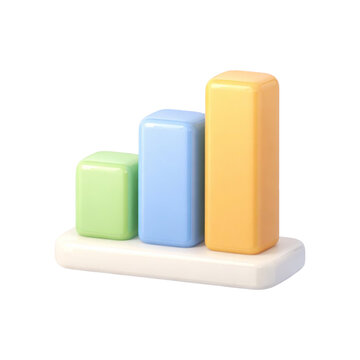 3d bar chart with green blue and yellow bars isolated on transparent background