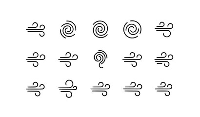 Minimal wind linear icon set with thin line weather symbols for breeze gust and airflow outline vector © MdShahinoor