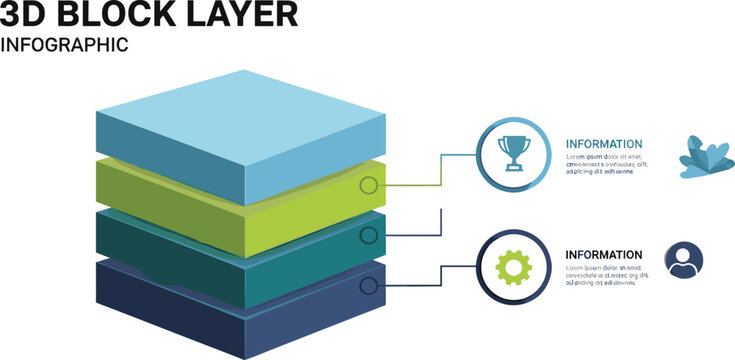 3D block layer infographic vector template for data hierarchy structure analysis business presentation and information visualization design
