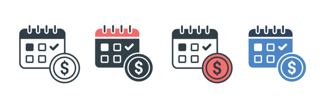 Calendar with dollar coin icon vector for financial schedule budget planning tax deadline payment reminder tracking
