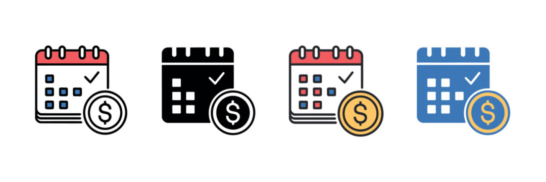 Calendar with dollar coin icon vector for financial schedule budget planning tax deadline payment reminder tracking