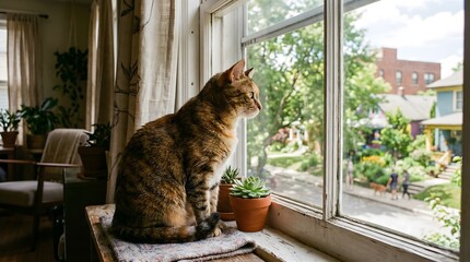 Obraz na płótnie Canvas Cat Gazing Out Window - A Moment of Feline Contemplation.