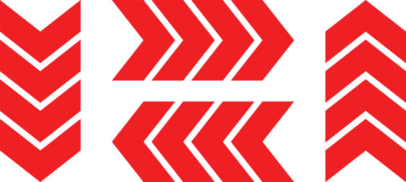 Red Directional Arrow Set with Chevron and Double Pointer Symbols Vector