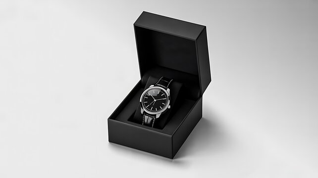 Luxury Black Watch in Elegant Gift Box with Minimalist Design