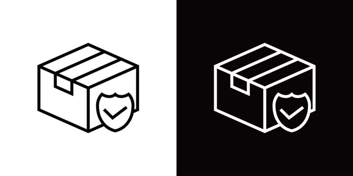 検品済の荷物のラインアイコン。白い線と黒い線のモノクロベクターイラストセット