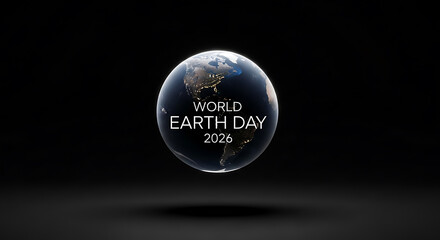 Realistic Earth from space with city lights, celebrating World Earth Day 2026, conveying global connection and progress