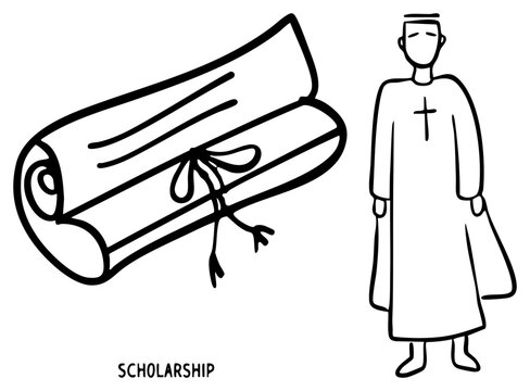 Student receiving academic award, religious scholar, educational certificate, holy scroll, clerical education, faith based learning, theological scholarship.