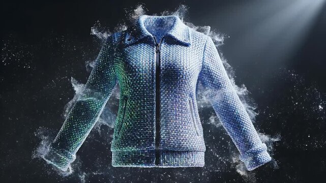 A blue textured jacket with sparkling effects