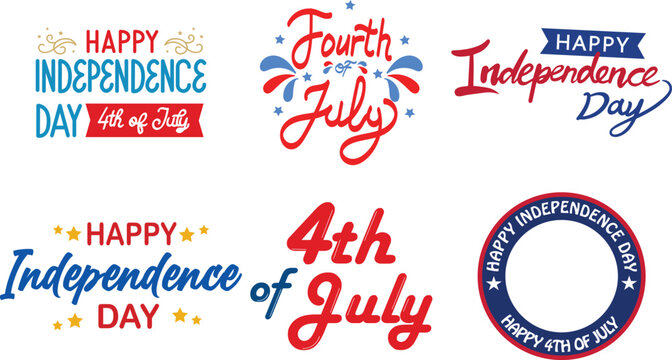 4th July independence day icon set collection group usa america patriotic symbol liberty freedom celebration flag star fireworks badge emblem national holiday vector design graphic.