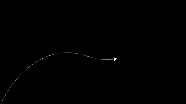 A white dotted curved arrow points to the right on black background