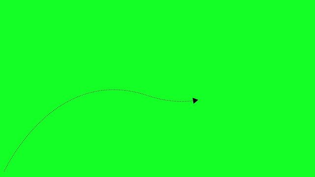 A vibrant green background with a small dotted pink arrow pointing up