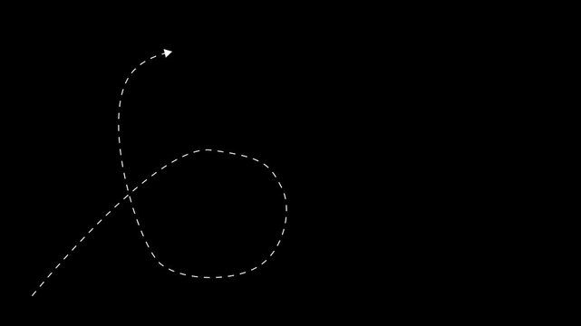 A white dashed line forms a loop and arrow on black background