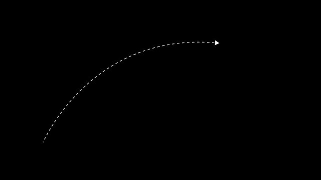 A white dashed arc and arrow against a solid black background