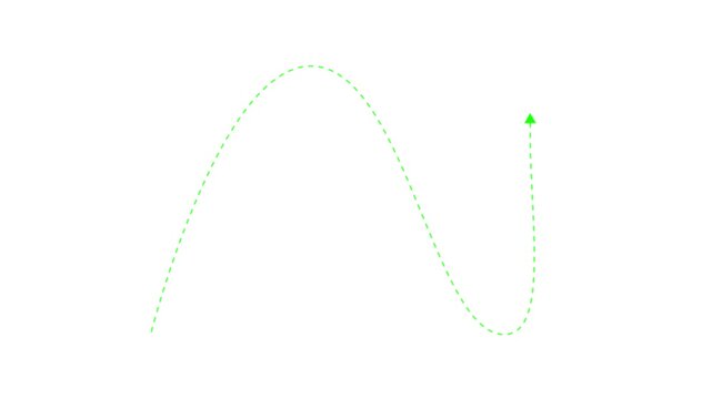 A simple green dashed line with an arrowhead on a white background