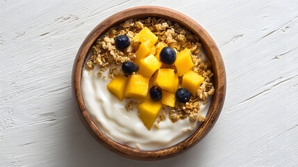 Fototapeta premium Delicious Yogurt Bowl with Fresh Mango and Blueberries.