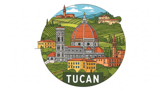 Vibrant illustration of florence cityscape with terracotta rooftops and lush green hills