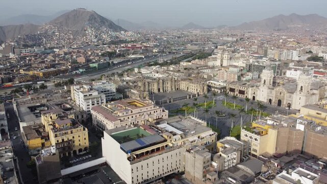 Aerial view of lima downtown and san cristobal hill