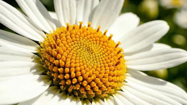 Close up view of a white daisy flower center