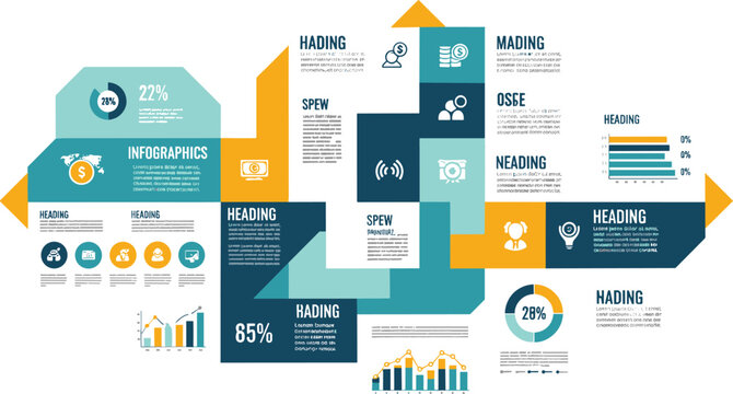Business infographic template vector with layered blocks data charts analytics elements and modern corporate presentation layout design