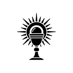 Fototapeta premium Black solid silhouette icon of a monstrance with radiant sun rays
