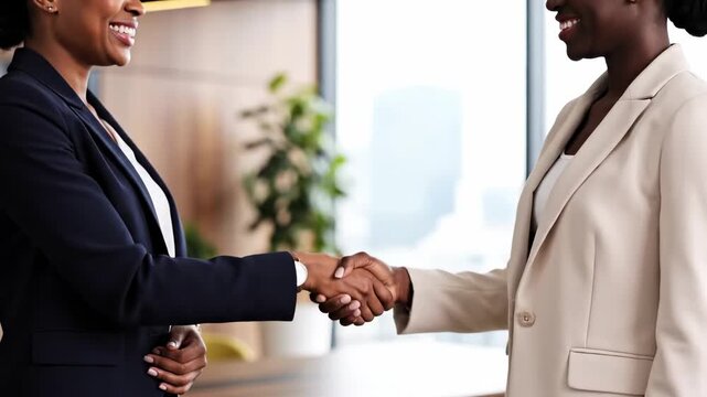 Businesswomen Shake Hands in Office Meeting
