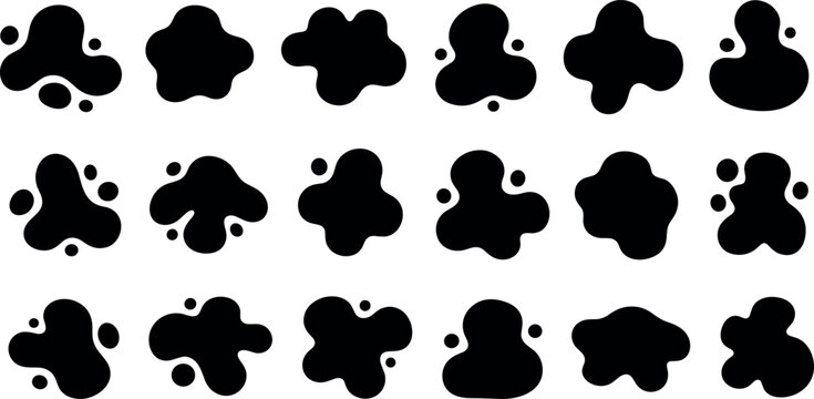  Abstract inkblot icons vector illustration with black design, organic shape symbol artwork, psychological test concept element