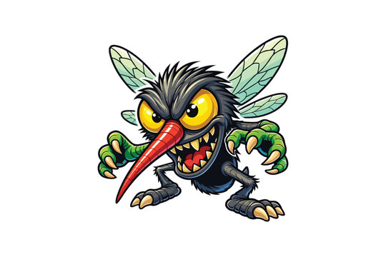 Angry monstrous mosquito in attack mode vector illustration
