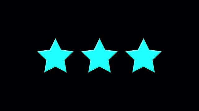  Three Stars Rating for Average Customer Feedback, Transparent Background. Flat Line Art 3 Stars Animation with blue Fill