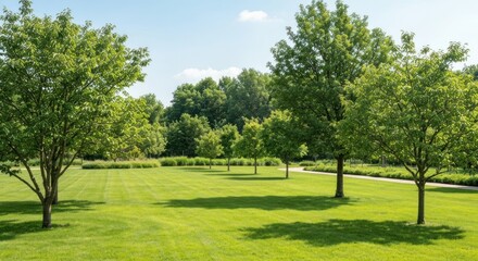 Obraz premium Lush Green Landscape with Trees and Open Space.