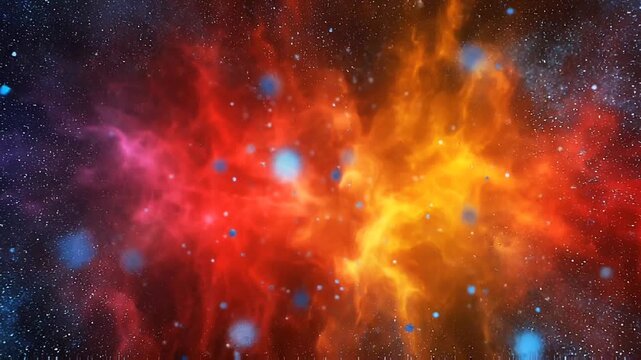 Intense cosmic supernova explosion expanding into deep outer space with vibrant orange and red nebulae.