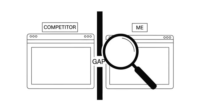 Competitor Comparison, Gap Analysis, Business Strategy, Magnifying Glass Vector