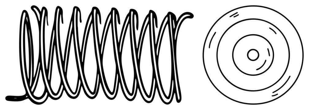 Mechanical spring and gear components, engineering, machine elements, industrial design, technical drawing, mechanical assembly, vector.
