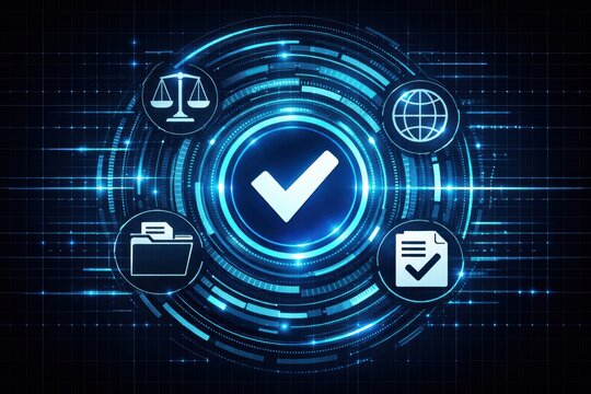 Cybernetic Verification: A high-tech digital illustration that embodies precision, security, and assurance within a complex, interconnected digital framework.