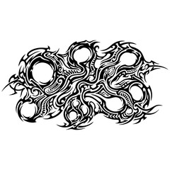 Fototapeta premium Complex Black Vector Tribal Bio-mechanical Abstract Tattoo Stencil Design Set Isolated on White