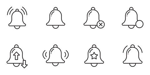 Notification bell icons set for social media and application alerts and reminders. Bell icons with notification symbol. 