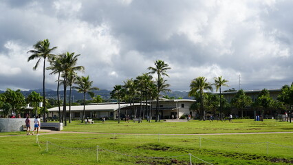 Fototapeta premium Historic Landmarks: Exploring Pearl Harbor’s Naval Heritage, View of Pearl Harbor and the Battleship Missouri
