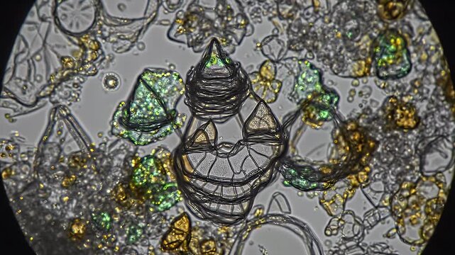Microscopic view of diatom algae culture deposits