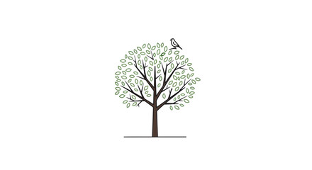 Obraz premium Minimalist Tree with Bird Silhouette on White Background