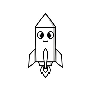 Smiling cartoon rocket with eyes flying.