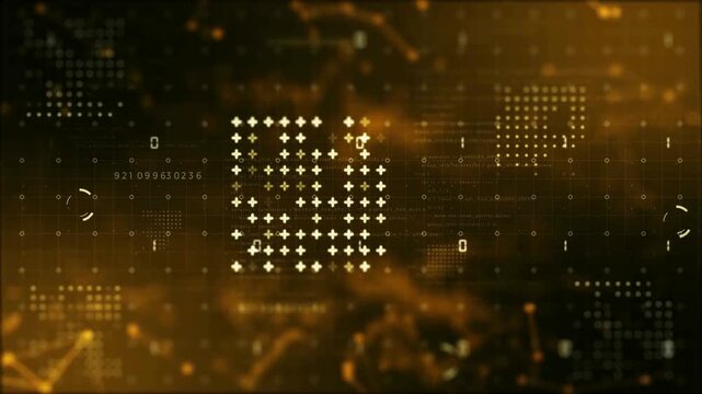 4K loopable digital network background with glowing code symbols