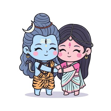 Lord Shiva and Goddess Parvati Hindu deities illustration.