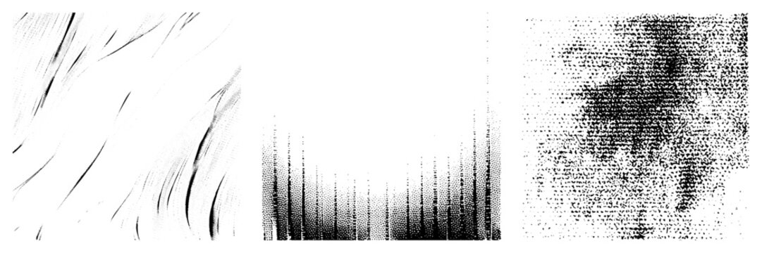 Vector graphic showcasing halftone textures, dot gradients, and strokes, ideal for design elements, backgrounds, or typography. Synonyms stippling art, tone, dot matrix design.