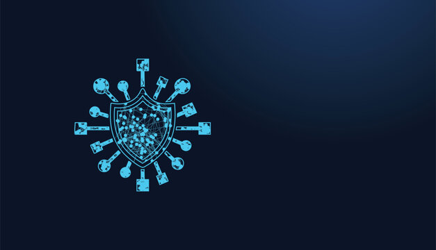Futuristic blue shield symbolizes digital data protection and strong network security.