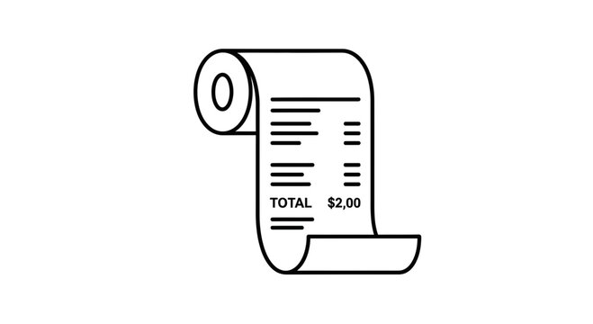 Receipt icon, Bill icon, Shopping receipt, Total amount, Purchase receipt, Invoice icon, Financial document