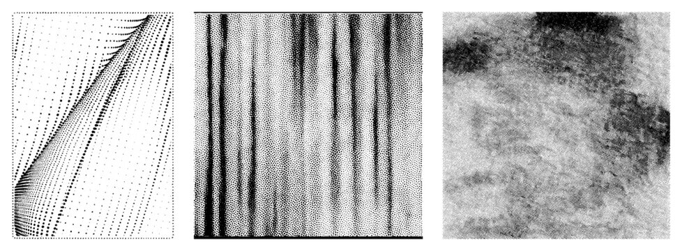 halftone textures forming gradients, dot matrix art, print design elements, graphic composition, vector motifs, stylized shading techniques.