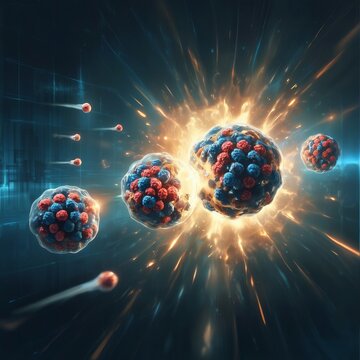 Nuclear fission an atom splitting into smaller atoms releasing e