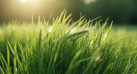 Obraz premium Vibrant green grass in sunlight with blurred background