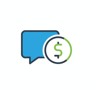 Speech bubble with dollar sign inside partial circle, signifying cost or payment