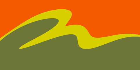 Fototapeta premium Retro wavy landscape vector background. Abstract minimalist landscape illustration featuring organic flowing shapes in vintage orange, olive green, and yellow tones for modern creative designs.