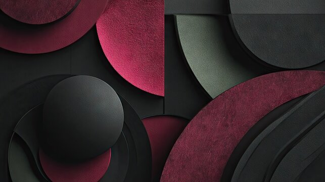 Layered three dimensional geometric shapes create a textured abstract composition